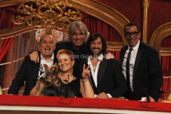 04/10/2014 Roma Ballando con le stelle, nella foto: la giuria Carolyn Smith, Fabio Canino, Guillermo Mariotto, Ivan Zazzaroni, Rafael Amargo